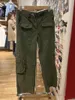 Calças femininas vintage casual verde carga mulheres primavera sólida ajustável elástico cintura alta reta retro streetwear y2k calças