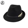 FS New Wool Felt Women Men Fedora Hat For Spring Autumn Elegant Lady Trilby Jazz Hats Panama Cap Black Curl Brim228l