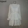 Vestidos casuais yojoceli sexy backless ruffle branco bordado vestido mulheres verão 2023 renda praia curta festa algodão