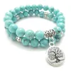 SN0643 Tree of Life Jewelry Yoga Mala Armband Turquoise Healing Protection Elastic Pärled Stackande armband Spirituella smycken2577