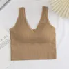 Bustiers & Corsets Women Crop Tops V-neck Ribbed No Rims Female Cami Top Beauty Back Stretchy Paded Fitness Sports Girls Bra Tank Intimate