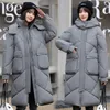 Women's Down Parka 2023 Autumn Winter Long Plaid Parkas Loose Thicken Warm Hooded Coats Casual Zip Up Windproof Black White Jackets 231012