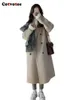 Wooling Blends Cotvotee Coats for Women 2023 jesień zima koreańska moda vintage eleganckie luźne luźne obrocze kurtki 231012