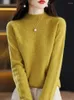 Suéter feminino de caxemira, outono e inverno, lã pura, semi-gola alta, pulôver de malha vazado, moda top n53