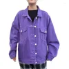 Women's Jackets Spring Vintage BF Loose Denim Jacket Harajuku Purple Jeans Short Streetwear Casual Windbreaker
