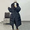 Piumino da donna Parka 2023 Inverno lungo piumino caldo giacca collo in vera pelliccia con cappuccio cappotto d'anatra femminile pioggia piuma impermeabile 231012