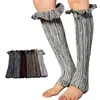 Mulheres meias de malha outono inverno roupas contraste cor sobre o joelho footless babados meia lolita longo