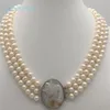 Oryginalne 3 rzędy 7-8 mm słodkowodne naszyjnik w kamerze Pearl Cameo Camp162p