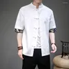 Magliette da uomo Camicia in cotone e lino Top Patchwork estivo Manica corta Camicetta ampia Uomo Taglie forti Harajuku Camisa cinese Masculina sociale