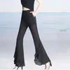 Kvinnor Pants Korean Fashion High midja blossade kvinnor 2023 Summer Thin Slim Black Trousers Design Chiffon Ruffle Drape Lady Bell-Bottoms