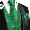 Men's Vests Hi-Tie Christma Green Gold Vest Tie Business Formal Dress Silk Sleeveless Jacket 4PC Hanky Cufflink Paisley Suit Waistcoat