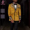 Costumes pour hommes Luxe Gold Applique Velvet Tuxedo pour hommes Slim Fit 2 pièces Pantalon Ensemble Marié Fête de mariage Double boutonnage Blazer Masculino