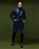 Costumes pour hommes bleu marine perlé 2 pièces ensemble mâle bal Blazer cranté revers marié mariage smoking Slim Fit Terno Masculinos Completo