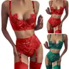 Rouge Vert Haute Qualité Dames Lingerie Sexy Cils Dentelle Couture Tentation Pyjamas Ceinture Porno Soutiens-Gorge Sets198q