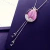 Pendentif Colliers Rose Tulipe Fleur Longue Pour Femmes Cristal Opale Ras Du Cou Pendanst Mode Chandail Chaîne Bijoux Collier