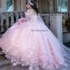 Luxe Charro roze Quinceanera jurken met bloemen kralen cape Sweetheart Bead baljurk Mexicaanse korset Sweet 15 jurk Pageant vestidos debutantes maskerade