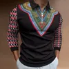 Herrpolos Autumn African Print Long Sleeve Polo Shirt Casual Retro Etniska kläder i europeisk storlek S 3XL 231012