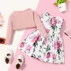 Clothing Sets 0 3 Years Toddler Baby Girl 2PCS Dress Set Plain Color Ribbed Overcoat Floral Sleeveless Fashion Lovely Style Party Wear 231012