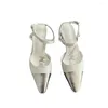 Dress Shoes Lace-up High Heels Silver Sandals Women's Wedding 2023 Low