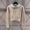 Dock Collar Sweater Womens College Style Color Contrast Letter Brodery Design Pullover Knitwear Casual Cute 4 Color Top