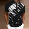 Erkek Polos Yaz Polo T Shirt Erkekler Moda Kısa Kollu Fermuar Müzikal Not Baskı Plajı Seyahat Gündelik Büyük Boy Kıyafetler