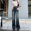 Kvinnors jeans 2023 Autumn American Style Simple Loose Retro Wide Leg Women Streetwear Young Fashion Casual High midje blossed