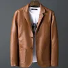 Men's Leather Faux Leather Spring Autumn Men's Fashion Casual Motorcycle Leather Coat Male Slim Fit Solid Colour Single Breasted Pu Suit Jacket 231012