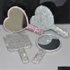 Kompakta speglar Kompakta speglar Luxury Diamond Hand Mirror Love Heart Handhandtag Makeup Cosmetic Beauty Tools Handheld Vanity Make DHXQV