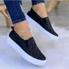 Dress Shoes Fashion Casual Sneakers Women 2023 Flats Rhinestone Bling Chic Shining Star Sewing Thick Sole Slip on Platform 231013