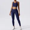 Yoga Outfit Seamless Ribbed Ensemble 2 Pieces Set for Women Halter Sport Vest Bra Leggings Tracksuit Running Gym Workout Fitness Shorts 231012