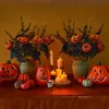 5pcs Plastic Foam Halloween Pumpkin Feather Picks, Decorative Items For Halloween Party Table Decoration