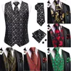 Mäns västar Hi-Tie Black White Christma Silk Vest Tie Business Formal Dress Slim Sleeveless Jacket 4PC Hanky ​​Cufflink Suit Waistcoat