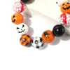 Charm Bracelets Black And White Checkered Blood Stained Spider Spooky Ghost Pattern Wooden Bead Halloween Elastic Rope Bracelet For Women