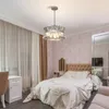 현대식 크리스탈 샹들리에 조명 레트로 LED 둥근 크롬 골드 펜던트 매달린 램프 거실 침실 식당 조명을위한 광택