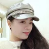 Berets 2023 Trendy Navy Hat Black Flat Cap Japanese And Korean Fashion Rhinestone PU Leather Octagonal Women's