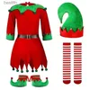 Tema kostym 6st/set vuxna barn jul älva kommer kit randig klänning hatt och skor festivalparty kläder scenen wearl231013