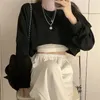 Giacche da donna MEXZT Streetwear Donna Sexy Solid Cropped Felpe Oversize Allentato Harajuku BF Pullover Primavera Coreano Chic Casual Y2k Top 231012