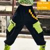 Abbigliamento da palcoscenico Abbigliamento da ballo di strada per bambini Abbigliamento hip-hop per ragazze Top leopardato verde Gilet riflettente Pantaloni hip-hop Costume da performance jazz