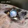 JoiasHome 925 Sterling Silber Damenring Vintage Roségold Trennung Baumblatt natürlicher Mondstein Thai Silber Schmuck Geschenk311H