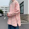 Men's T Shirts Korean Style Round Neck Shirt Autumn Fashion Loose Bottomed Top High Street Stripe Long Sleeved Men Clothing Vintage