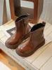 Boots 2023 Girls Black Brown Non-slip Children Fashion Versatile Soft Britain Style Cool High Top Princess Kids G09262