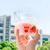 Tumblers 380 ml Kawaii Strawberry Glass Water Cup Drinkware Cute Square Clear Wine Milk Carton Juice Wholesale Breakfast Cups for Girl 231013