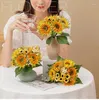 Flores decorativas buquê de girassol artificial falso seda plantas realistas para casa casamento jardim festa decoração nupcial