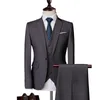 Men's Suits (Jacket Vest Pants) Mens High Quality Business Wedding 3 Pieces Suit One Buckle Solid Color Dress Set Groom Tuxedos