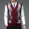 Men's Trench Coats Autum Fashion Brand Argyle Cardigan Sweater Deep V Neck Knit Vest Men Trendy 6 Wool Diamond Sleeveless Casual Clothing 231012