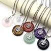 Anhänger Halsketten Naturstein Baum des Lebens Halskette Reiki Amethyst Kristall Donut Kreis Anhänger Fit Frauen Männer Charms Schmuck