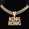 Pendanthalsband Hiphop Iced Out King Kong Letter Halsband Kvinnor Män Miami Kubansk länkkedja Male Fashion Rock Statement smycken