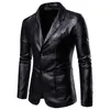 Men's Leather Faux Leather Spring Autumn Fashion Men's Lapel Leather Dress Suit Coat Male Business Casual Pu Blazers Jacket 231012