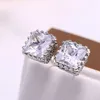 Orecchini a bottone Piccolo colore argento fresco Dolce corona Hollow Square Cubic Zirconia Abbinamento quotidiano Studente