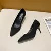 Zapatos de vestir para mujer Conciso Flock Tacones altos Bombas de mujer Punta puntiaguda Clásico Rojo Gris Damas Boda Oficina Tamaño grande 34-43 231013